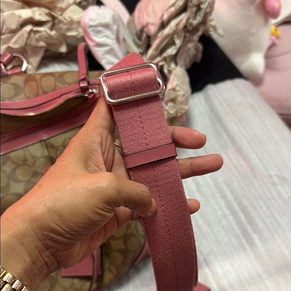 Coach Signature Brown and Pink Tote Bag - Picture 15 of 17